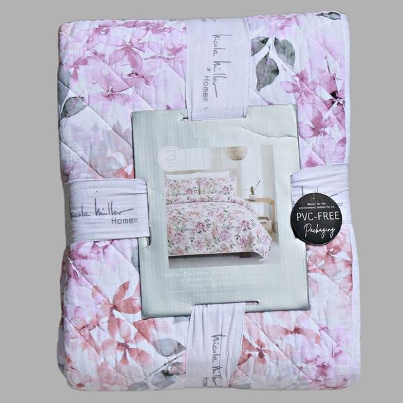 Nicole Miller Home 3 Piece Quilt Set Full/Queen w Shams Floral Print 100% Cotton - Picture 5 of 12